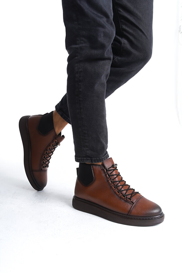 Erkek Aries Taba Deri Bağcıklı Bot - 4