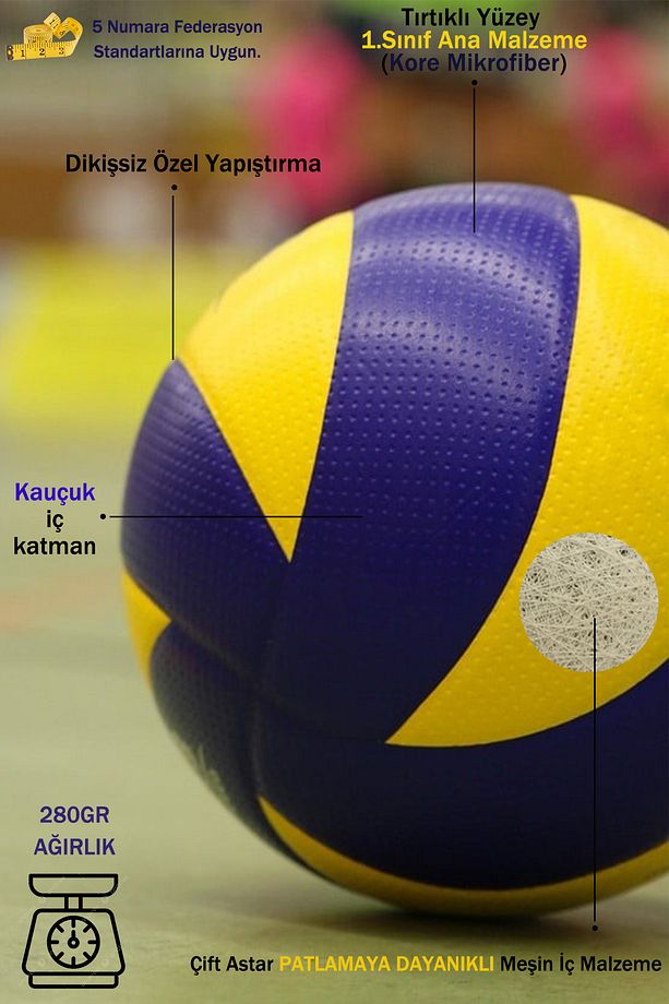 8 Panel Yarı Profesyonel Mikrofiber Yumuşak Dokunuş Kaymaz Yüzey 5 Numara Voleybol Topu - 2