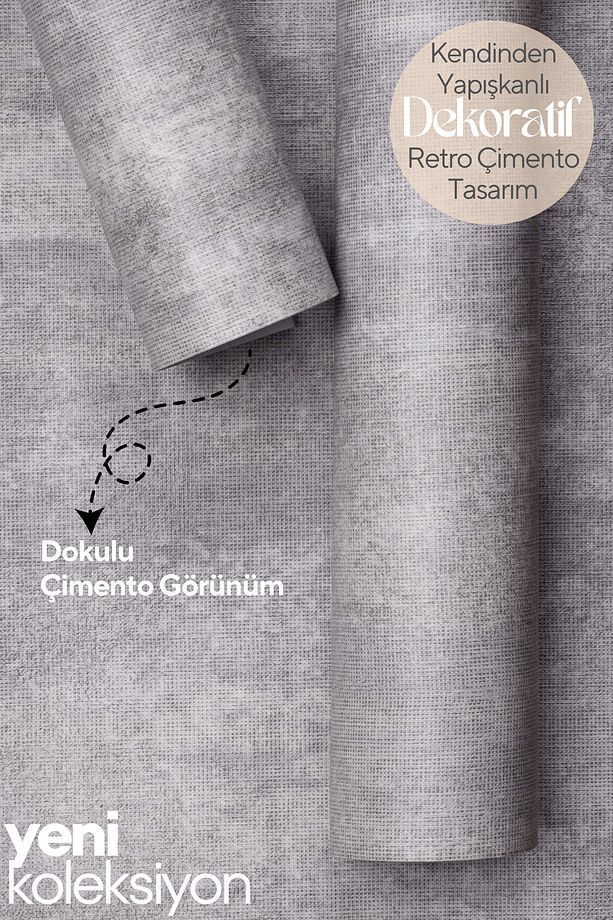 60cm×100cm Kendinden Yapışkanlı Dokulu Çimento Görünümlü Duvar Kağıdı Dolap Masa Kaplama - 1