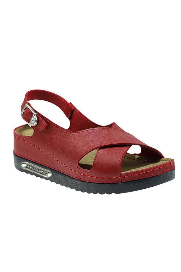 Utari Women's Orthopedic Stylish Comfort Model Anatomical Sole Heeled Daily Outdoor Sandals Red