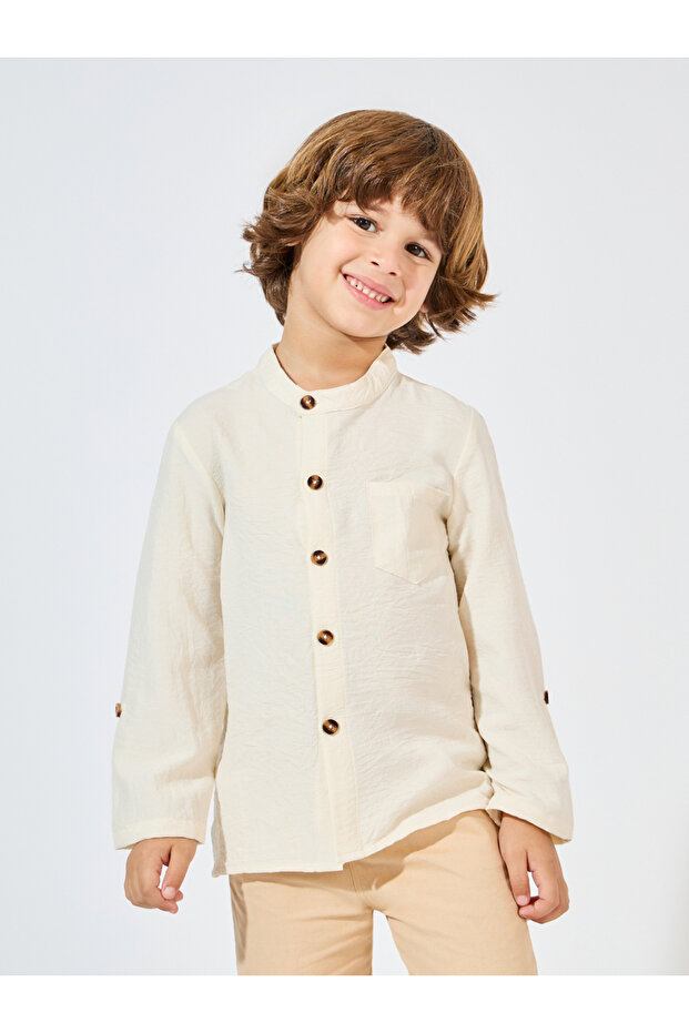 قميص سادة بجيوب أمامية وأزرار - 1