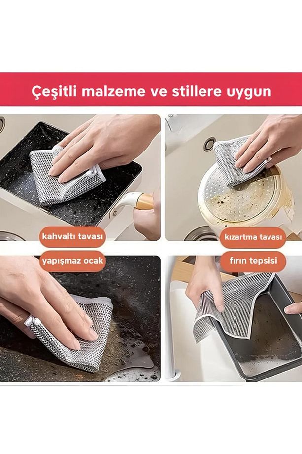 1 Adet Çift Taraflı Çok Amaçlı Tel Temizlik Bezi | Mutfak, Lavabo, Tezgah, Ocak Bezi 20x20 Cm - 2
