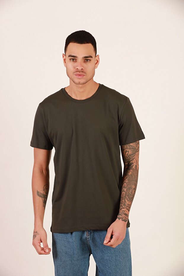 Khaki Color Relaxed Fit 100% Cotton Men's T-shirt