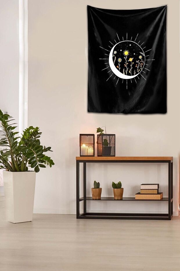 Sun And Moon Galaxy Space Washable Stain Resistant Fabric Wall Cover Wall Carpet Tapestry
