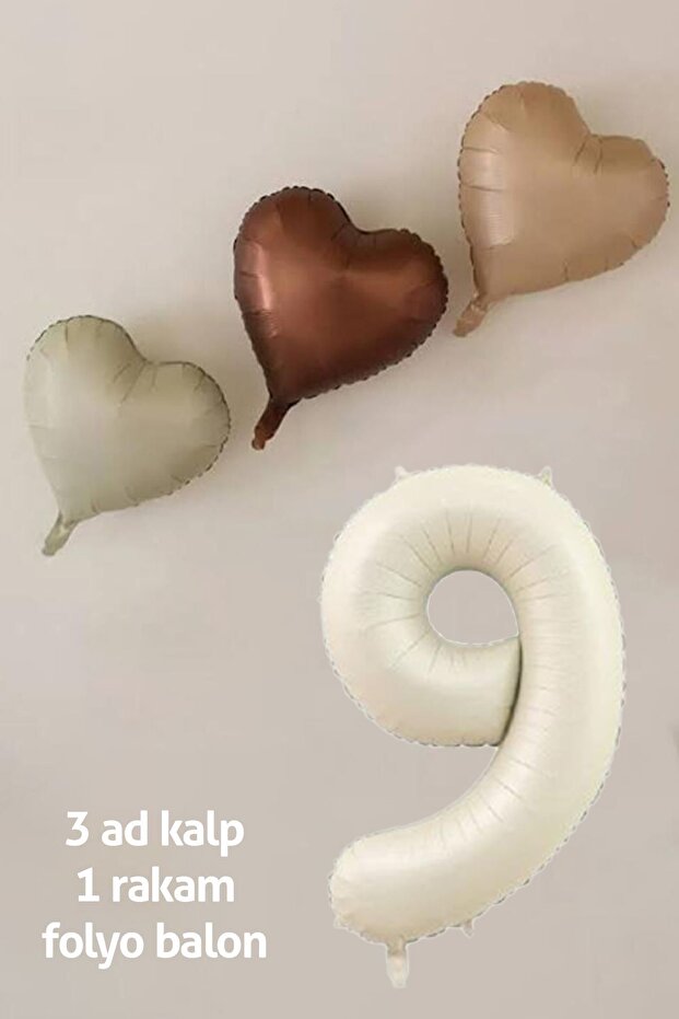 Retro Pastel Cream Foil Balloon Set for 9 Years Birthday - 3 Pcs