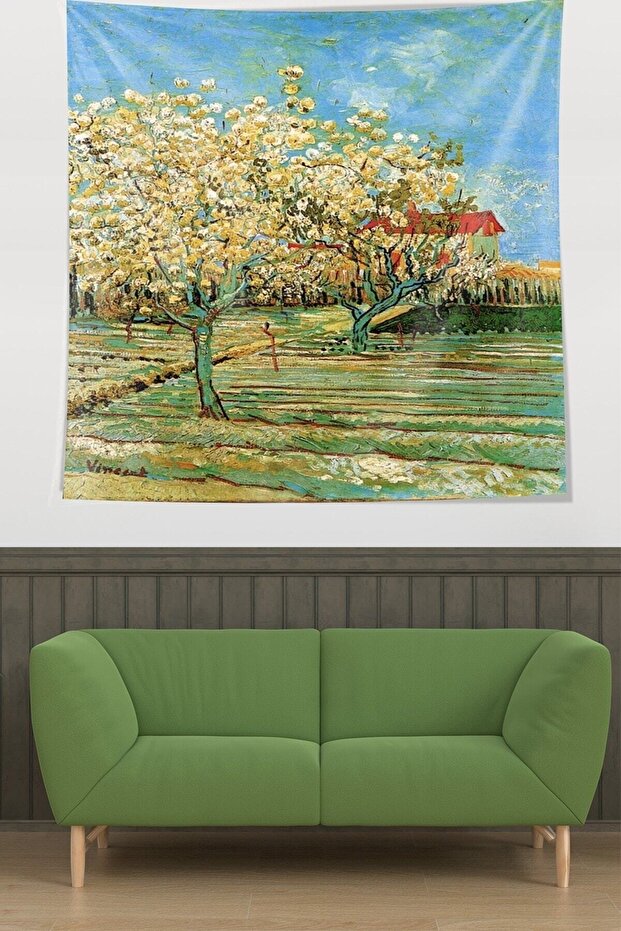 Fruit Flowers Orchard In Blossom Van Gogh Stain Resistant Fabric Wall Cloth Wall Carpet Tapestry