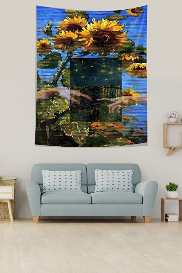 Sunflower Stain Resistant Fabric Wall Cover Wall Carpet Tapestry