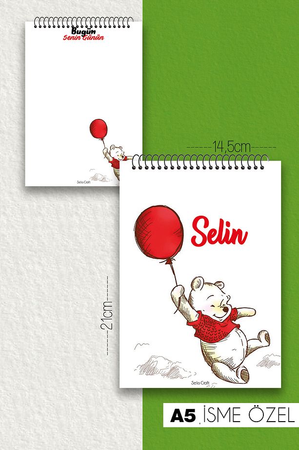 Winnie The Pooh Düz İSİME ÖZEL Notepad 01 Günlük Planlayıcı, Defter, Not Defteri - 2