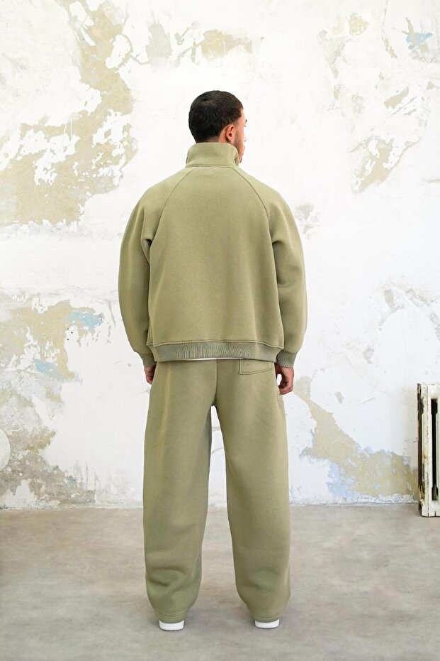 Soft Yeşil Cozy Basic Çift Fermuar Oversize Sweatshirt - 4