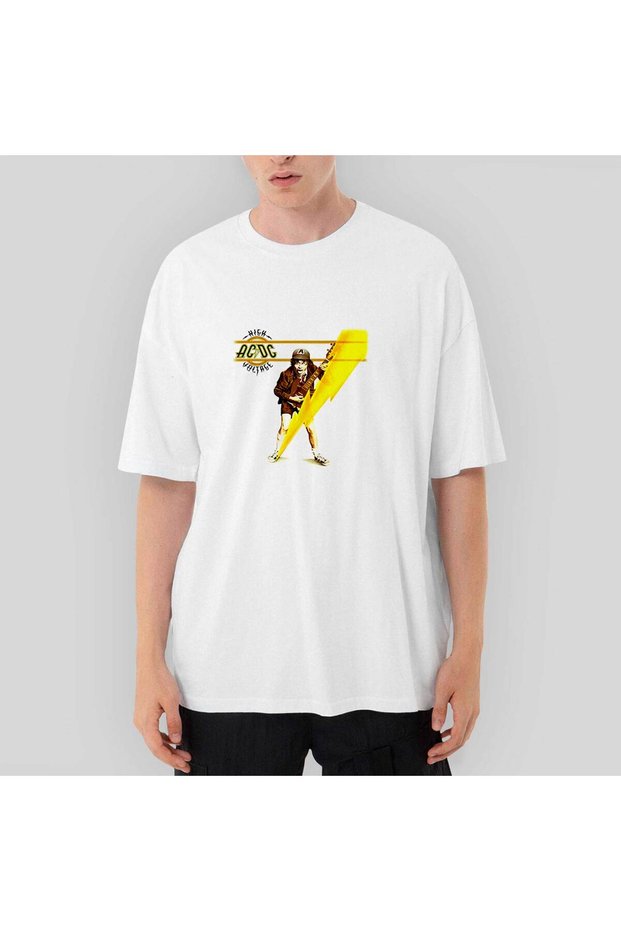Ac Dc High Voltage Framed Oversize White T-Shirt