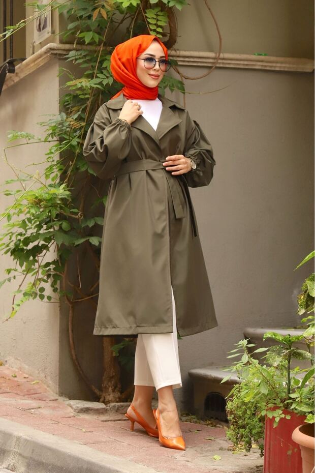 Belted Waist Plaid Inside Trench Coat