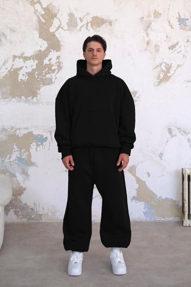 Hanorac negru Cozy Basic oversize - 1