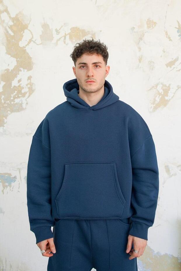 Navy Blue Cozy Basic Oversize Sweatshirt