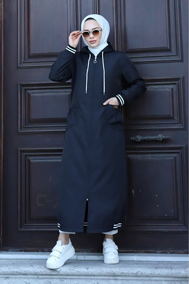 Rib Detailed Zippered Waterproof Full Length Long Trench Top Coat