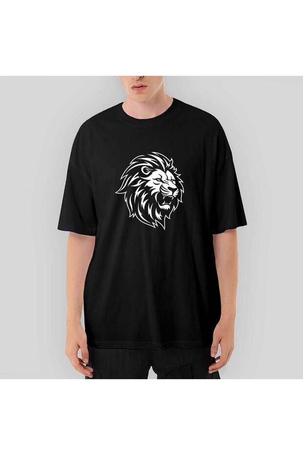 Μαύρο και άσπρο Lion oversized Μαύρο μπλουζάκι