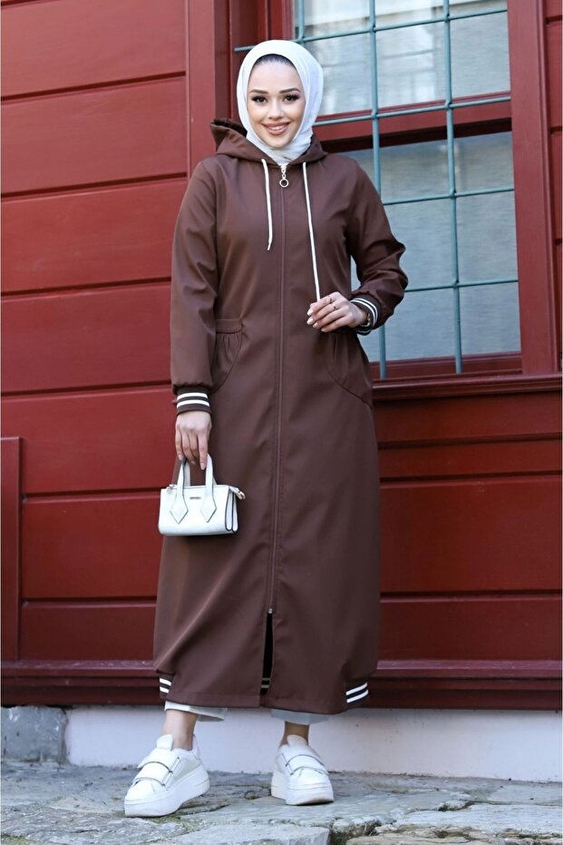 Rib Detailed Zippered Waterproof Full Length Long Trench Top Coat