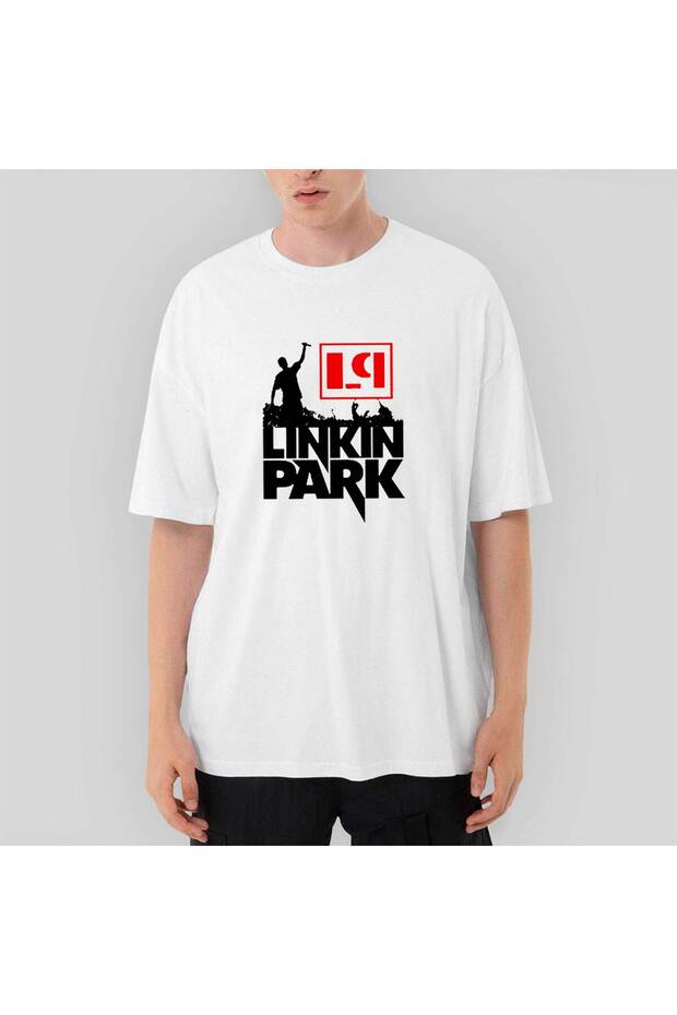 تي شيرت أبيض كبير الحجم من Linkin Park مقاس XL