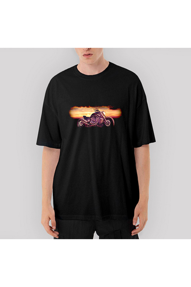 Motorcycle Design Oversize Black T-Shirt