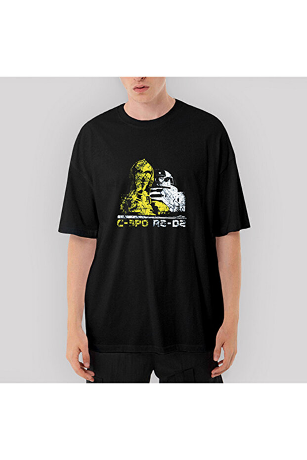Star Wars C 30 and R2 D2 Oversize Black T-Shirt