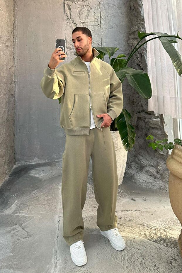 Soft Yeşil Cozy Basic Çift Fermuar Oversize Sweatshirt - 1