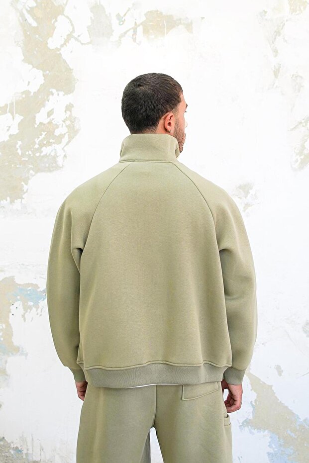 Soft Yeşil Cozy Basic Çift Fermuar Oversize Sweatshirt - 2