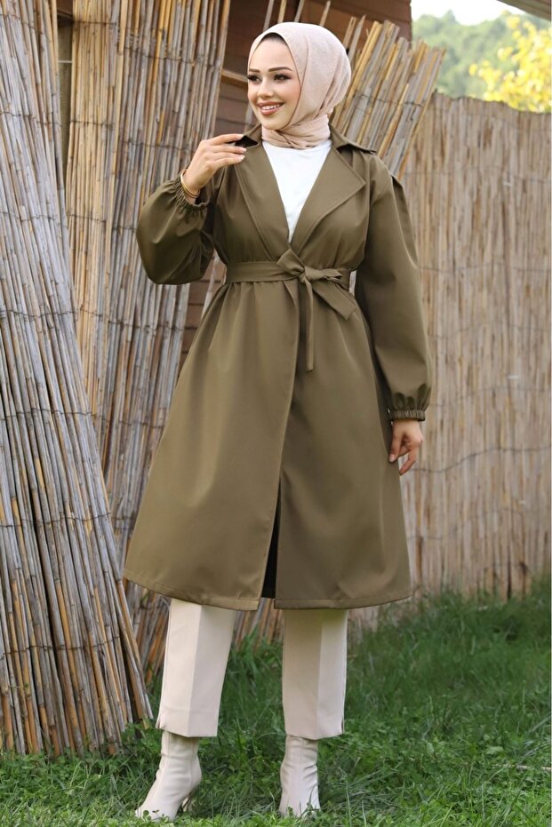 Waist Tied Balloon Sleeve Women's Trench