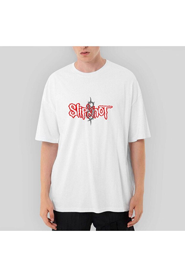 Slipknot Logo Oversize White T-Shirt