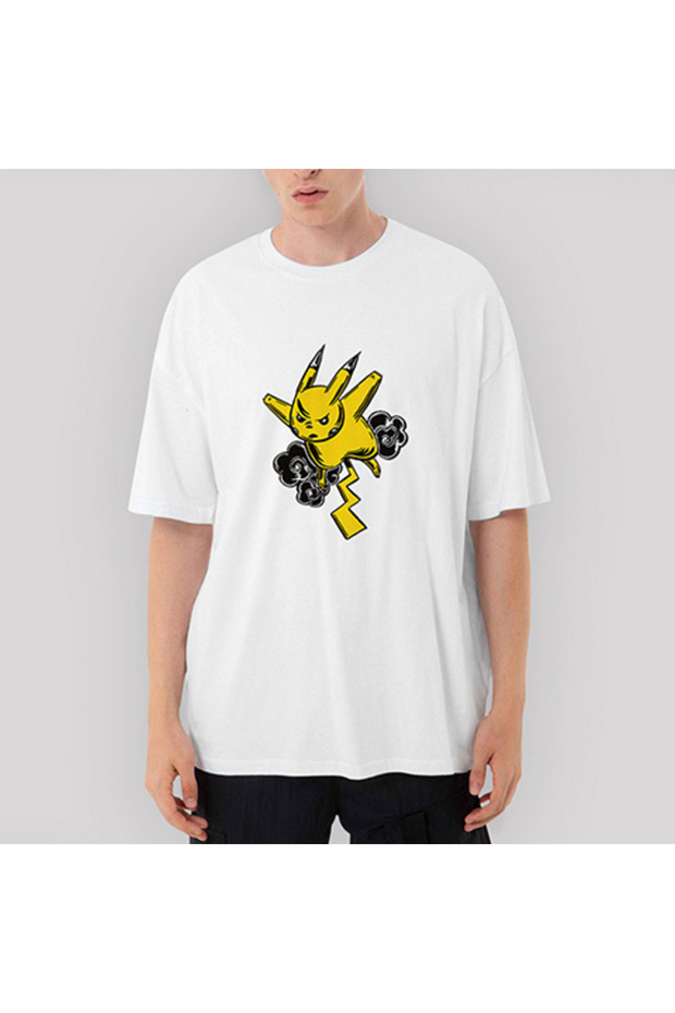 Pikachu On The Thunder Oversize White T-Shirt