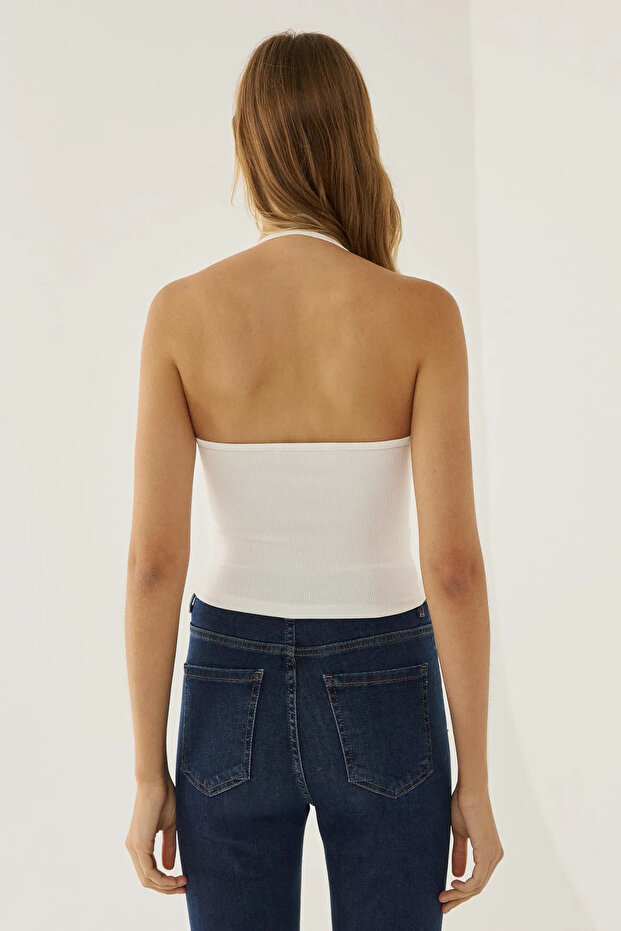 Halter Yaka Jersey Crop Top - 7