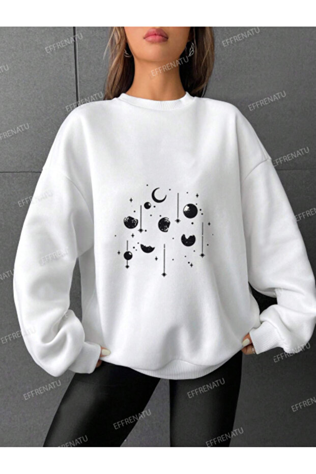 White Printed Sweatshirt, Large Size