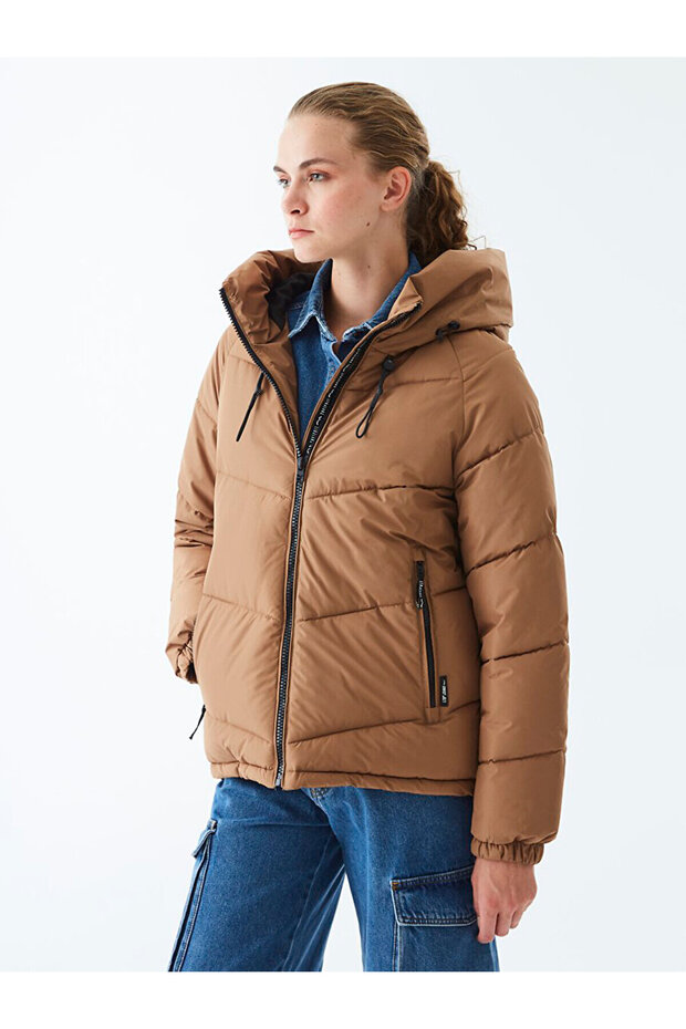 Brown inflatable Hooded Jacket - 2