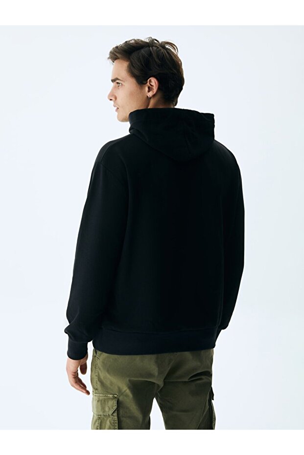Logolu Kapüşonlu Siyah Sweatshırt - 3