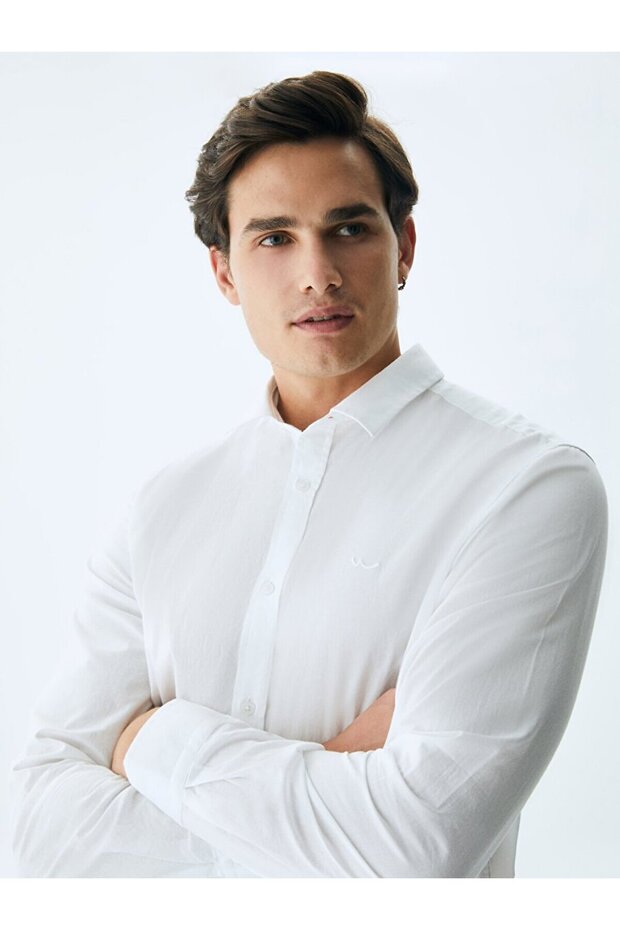 Dokulu Beyaz Gömlek - 4