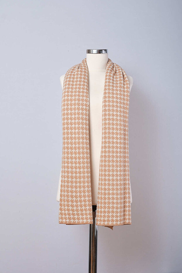 Houndstooth Patterned Knitwear Shawl - 3