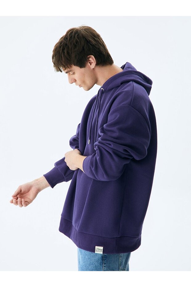 Kapüşonlu Koyu Mavı Sweatshırt - 4