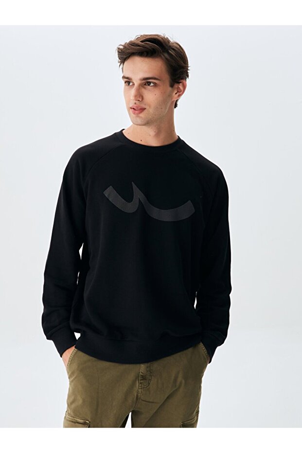 Logolu Bisiklet Yaka Siyah Sweatshırt - 2