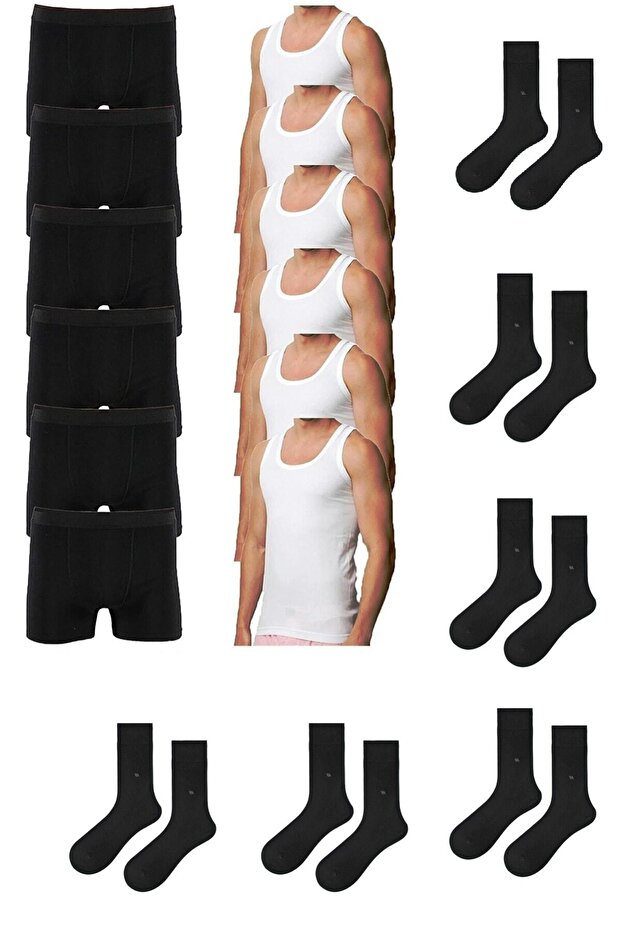 Ekonomik 18'li Paket Erkek Iç Çamaşır Seti 6 Atlet 6 Adet Boxer 6 Adet Çorap - 1