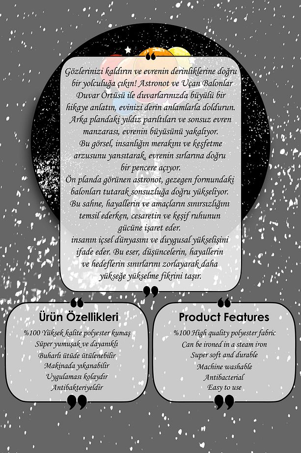 Sonsuzluğa Yolculuk: Astronot ve Uçan Gezegenler Duvar Örtüsü Duvar Halısı Tapestry - 3
