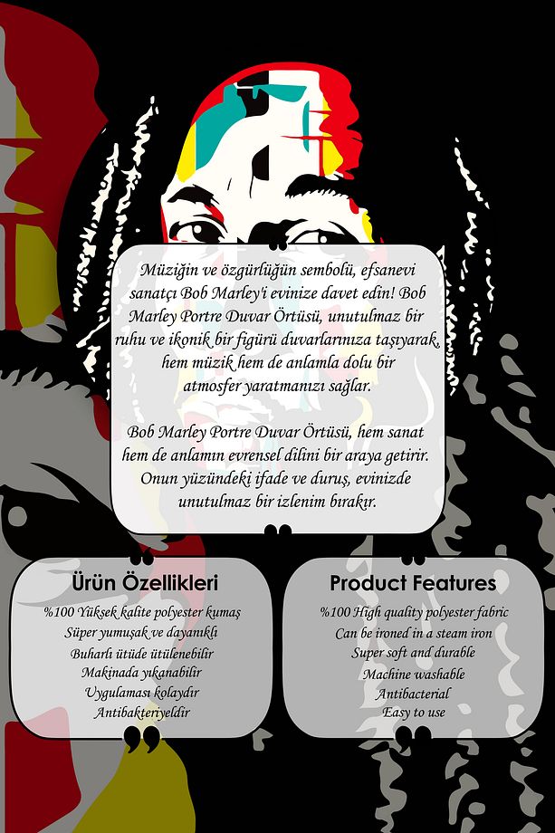 İkonik Ruh, Evinizdeki Duvarlarda: Bob Marley Portre Duvar Örtüsü Duvar Halısı Tapestry - 3