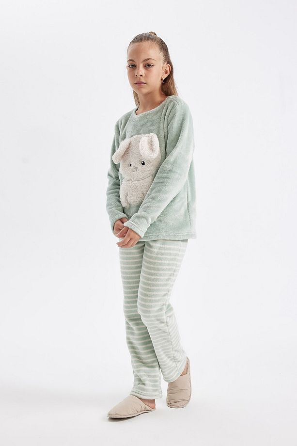 Kız Çocuk Baskılı Uzun Kollu Üst Uzun Alt Polar Pijama Takımı D1087A824WN - 3