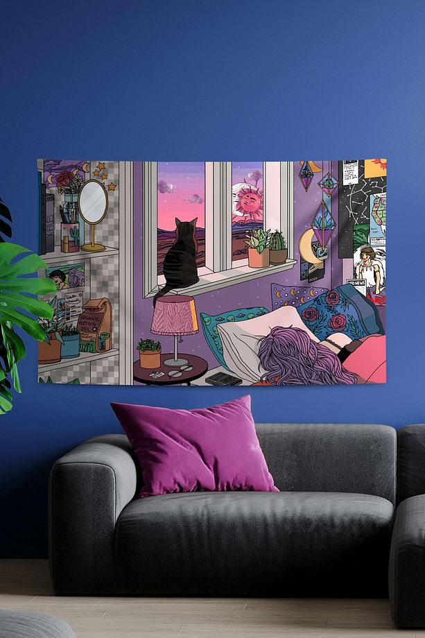" Rüyaların Ve Şafak Vaktinin Dansı " Birinci Kalite Kumaş Duvar Örtüsü Duvar Halısı Tapestry - 1