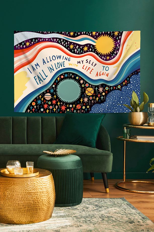 Fall In Love Slogan Birinci Kalite Duvar Örtüsü Duvar Halısı Tapestry - 1