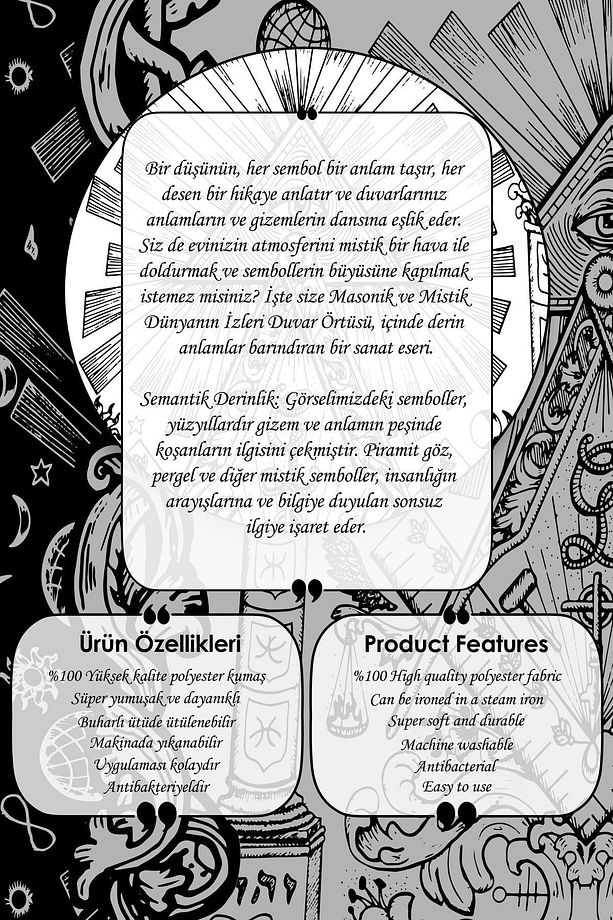 Gizemli Sembollerle Dolu: Masonik Ve Mistik Dünyanın Izleri Kumaş Duvar Örtüsü Duvar Halısı Tapestry - 3