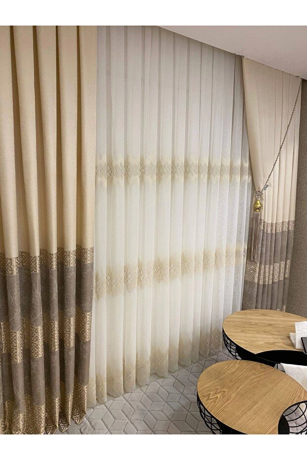 Ni?vemeshome Ti?tanum Nakişli Krem 1/3 Sik Pi?le Tül Perde Apm - 3