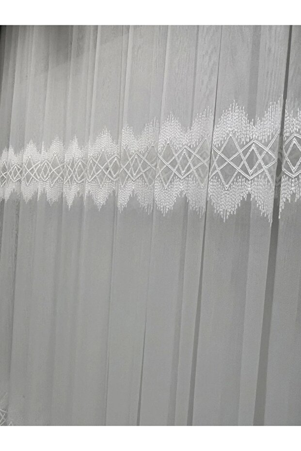 Nivemeshome Titanum Nakışlı Krem H5444 Tm 1/3 Sık Pile Tül Perde Apm - 2