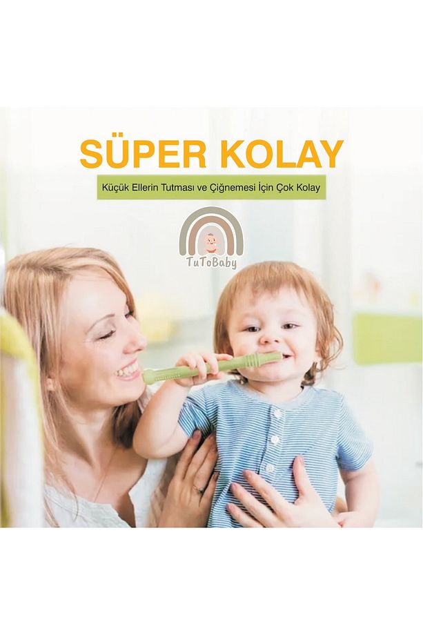 Bebek Diş Kaşıyıcısı Silikon  (Dişlik-Çiğneme Tüpü- Pipet) 2 Adet Dişlik 1 Adet Fırça - 3
