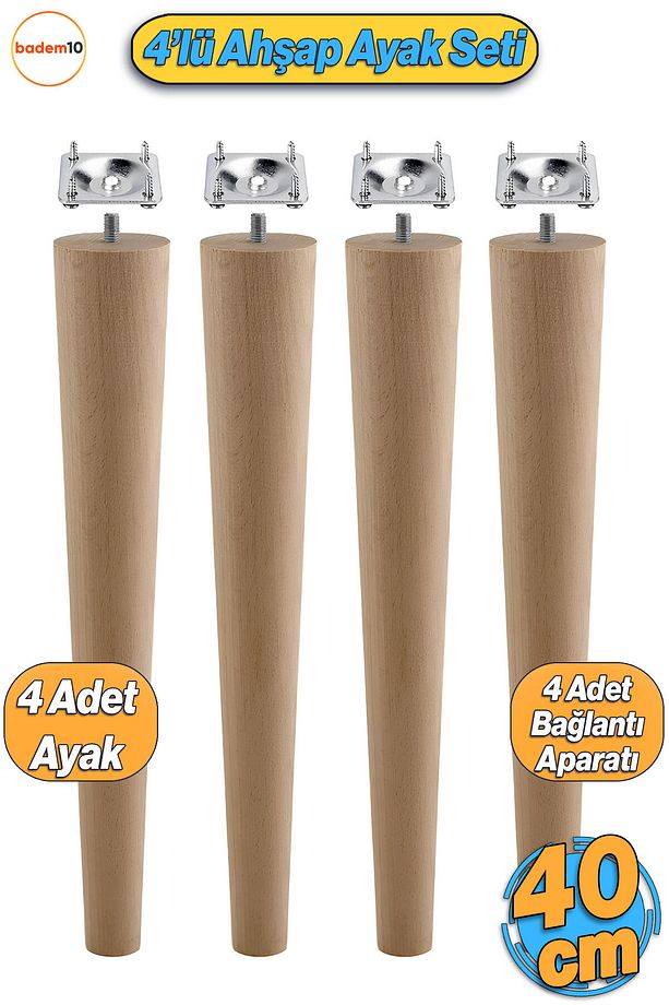 Ahşap Mobilya Ayağı 4 Adet Aparatlı 40 cm Sehpa Zigon Orta Masa Puf Tabure Tv Ünitesi Ayakları M8 - 1