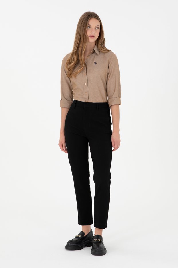 Women's Black Carrot Hight Waist Fit Canvas Pants 50298544-Vr046