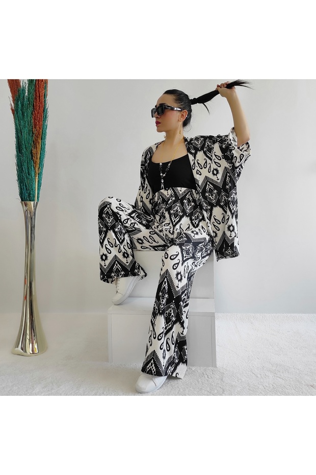 طقم كيمونو منقوش - 1