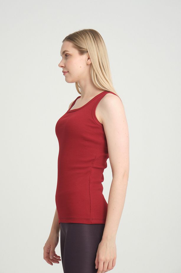 Fitted Vücuda Oturan Fitilli Kalın Askılı Basic Örme Atlet Kırmızı - 8